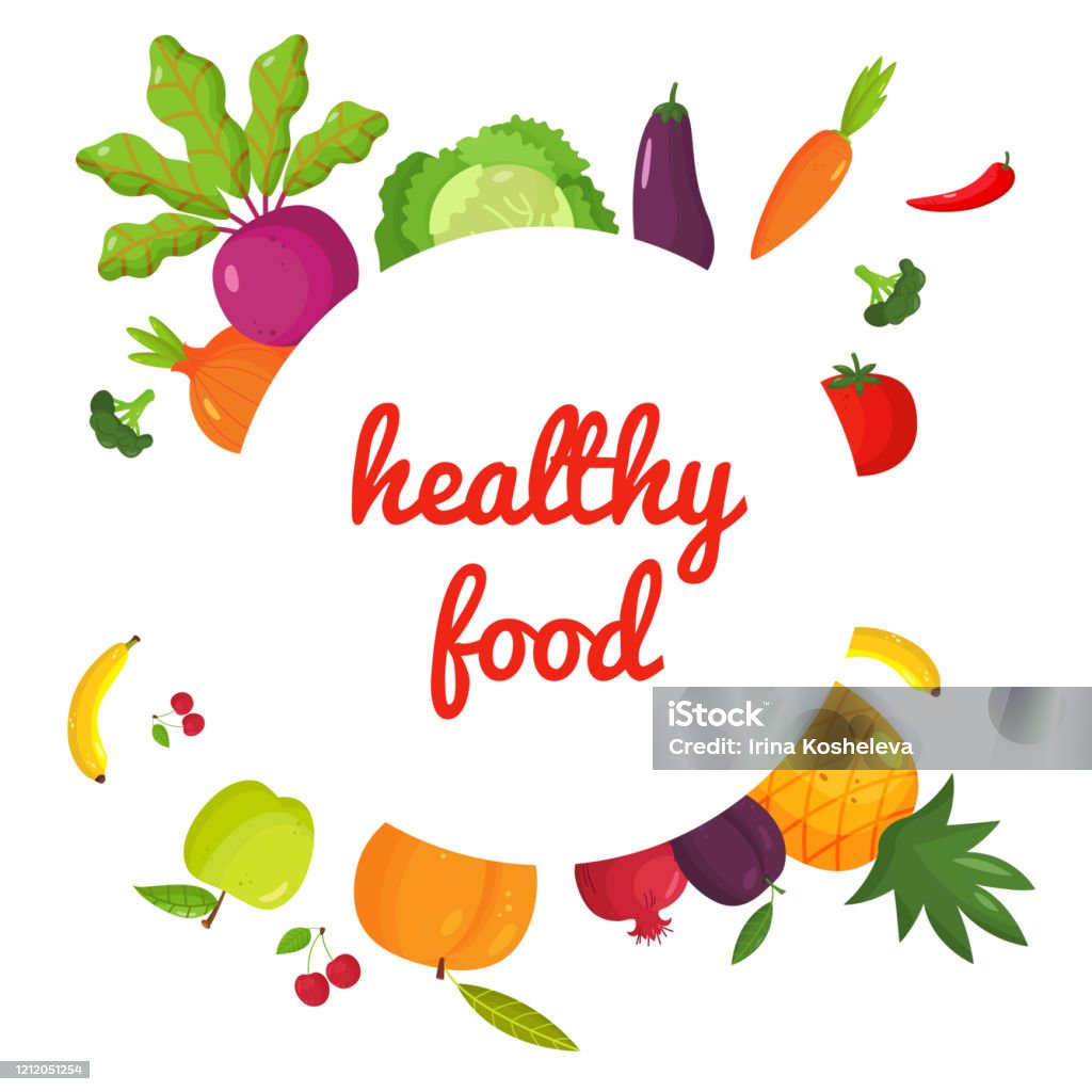 Proper Nutrition Healthy Food In The Style Of A Cartoon Stock Illustration  - Download Image Now - iStock