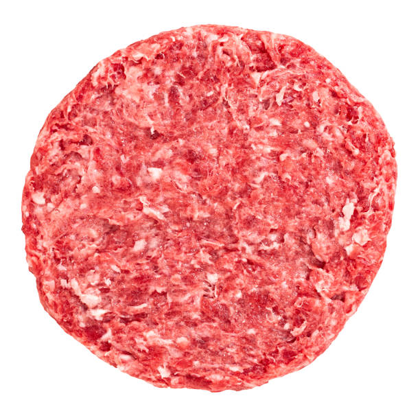 istock Raw fresh large beef burger isolated on white background 1212052777