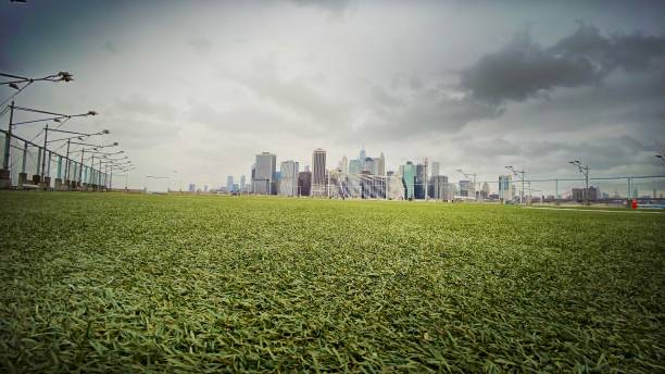 istock Lower Manhattan resting on Artificial Grass/Soccer Field 1212058437