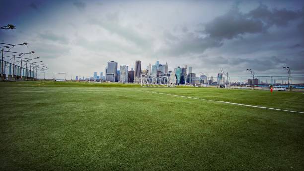 Lower Manhattan resting on Artificial Grass/Soccer Field Lower Manhattan resting on Artificial Grass/Soccer Field wide field stock pictures, royalty-free photos & images
