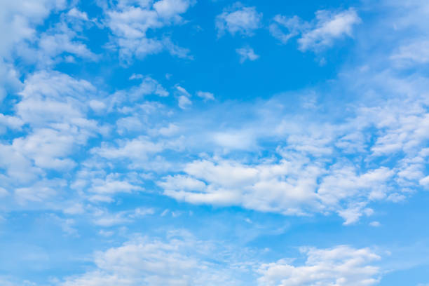 istock Light cumulus clouds in the blue sky on a sunny day, full frame image, background 1212064631
