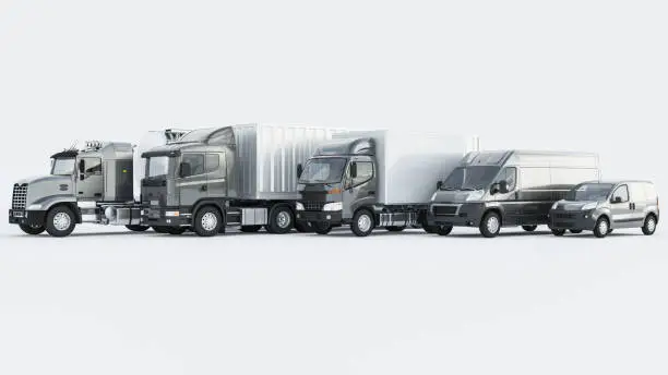 Photo of Different Kinds of Commercial Vehicles in Black Color on White Background