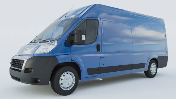 Blue Delivery Van on White Background stock photo