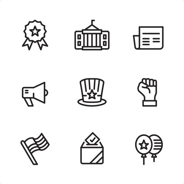 illustrations, cliparts, dessins animés et icônes de politique - icônes de la ligne unique - interface icons politics american flag voting