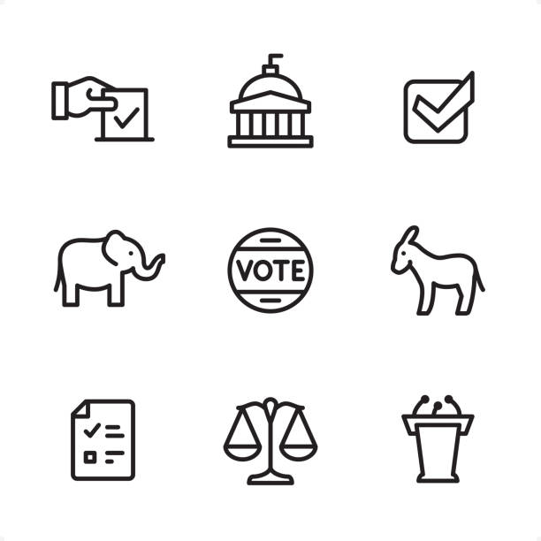 ilustrações de stock, clip art, desenhos animados e ícones de politics - single line icons - republican president