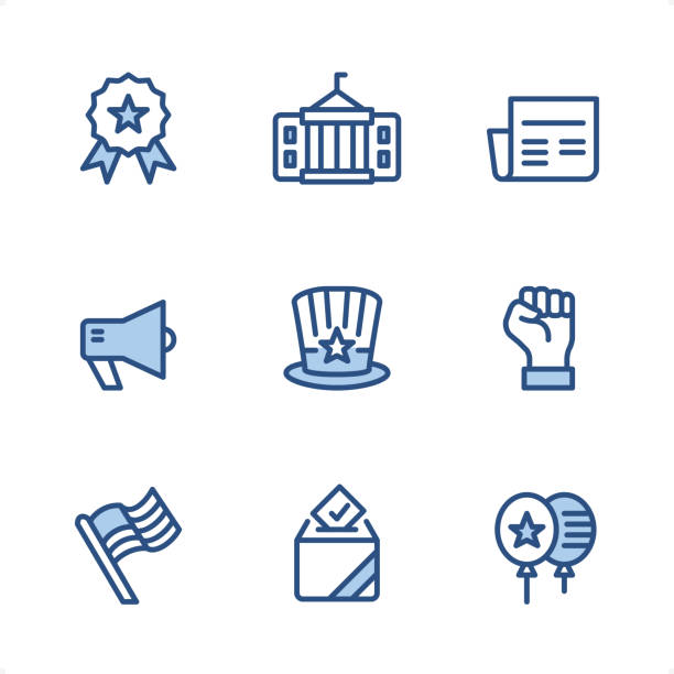 illustrations, cliparts, dessins animés et icônes de politique - pixel perfect blue icônes - interface icons politics american flag voting