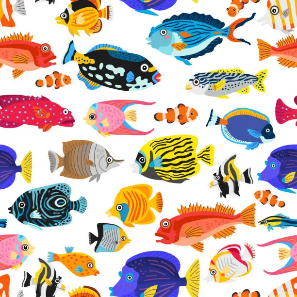 Vector illustration of A seamless pattern with exotic tropical fishes