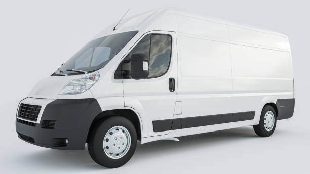 White Delivery Van on White Background High Resolution 3D Rendering transporter stock pictures, royalty-free photos & images