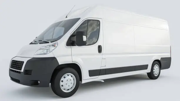 Photo of White Delivery Van on White Background