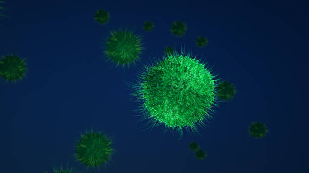 istock Viral cell inside a healthy body. Green molecule. Focus frame. 1212084060
