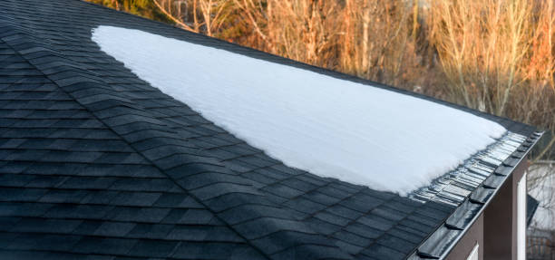 istock Snow melting on shingled roof with eavestrough 1212087093