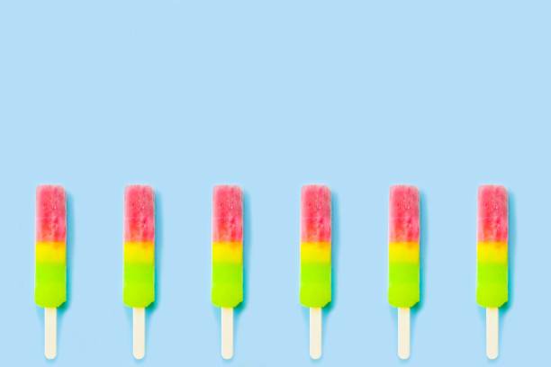Fruit colorful Ice cream pattern/ice cream stick on pastel pink background, Soda and Strawberry and Lemon Ice cream