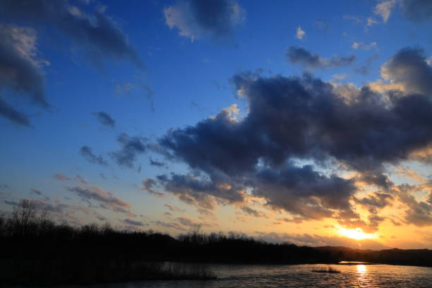 istock dramatic sunset in river and moutain,in Japan 1212088855