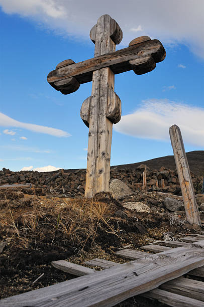 istock Cemetery - old wooden cross 121209197
