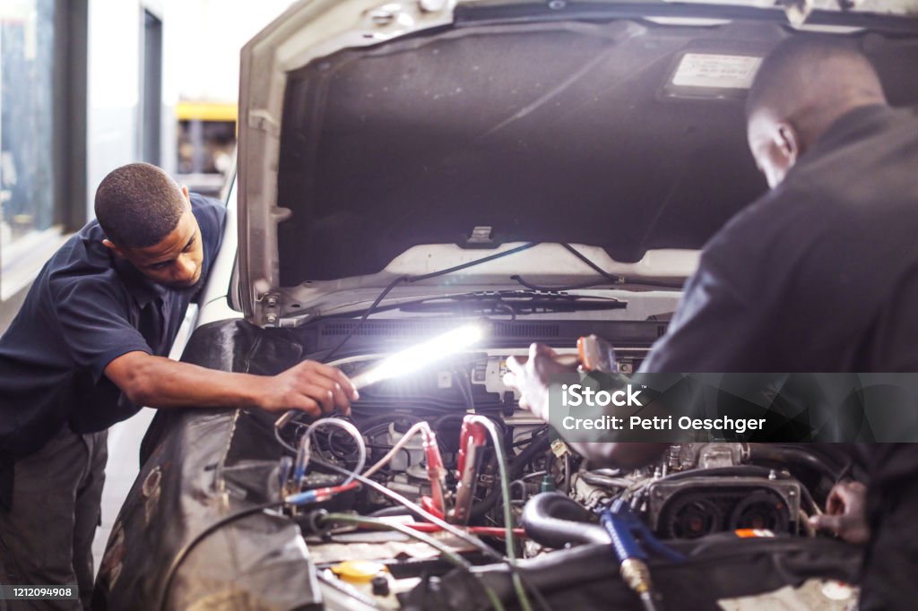 Engine. Job Diesel Technicians Working On An Engine Stock Photo - Download Image ...