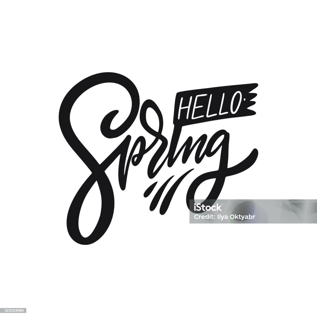 Hello Spring Signature Line Hello Spring Sign Black Ink Vector Illustration Isolated On White ...