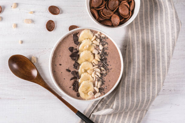 istock Chocolate Banana Protein Smoothie Bowl 1212104124