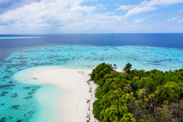 istock Elevated view of tropical island 1212107396