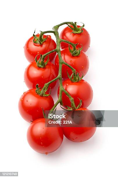 Tomate Cereja Em Branco - Fotografias de stock e mais imagens de Tomatinho - Tomatinho, Videira, Comida