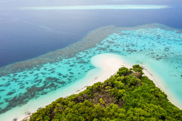 istock Elevated view of tropical island 1212107674