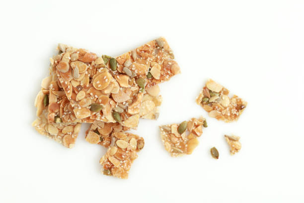 istock Top view cracker with almond and nut slides on white background 1212108515