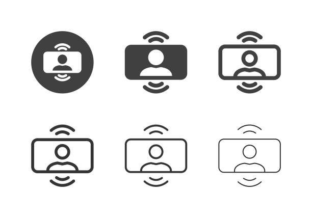 ilustrações de stock, clip art, desenhos animados e ícones de video conference icons - multi series - business global communications people smart phone