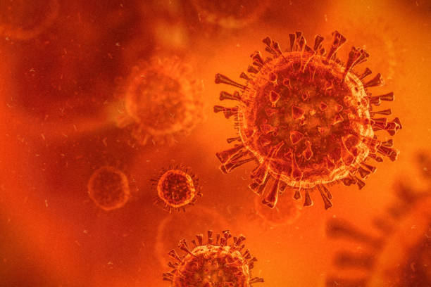 코로나 바이러스, 바이러스, 독감, 박테리아 클로즈업. 추상 3d 렌더링 일러스트레이션 - 3d rendered 이미지 뉴스 사진 이미지