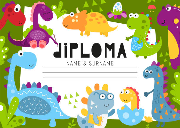 Diploma Template For Kids Stock Illustration - Download Image Now -  Certificate, Preschool, Dinosaur - iStock