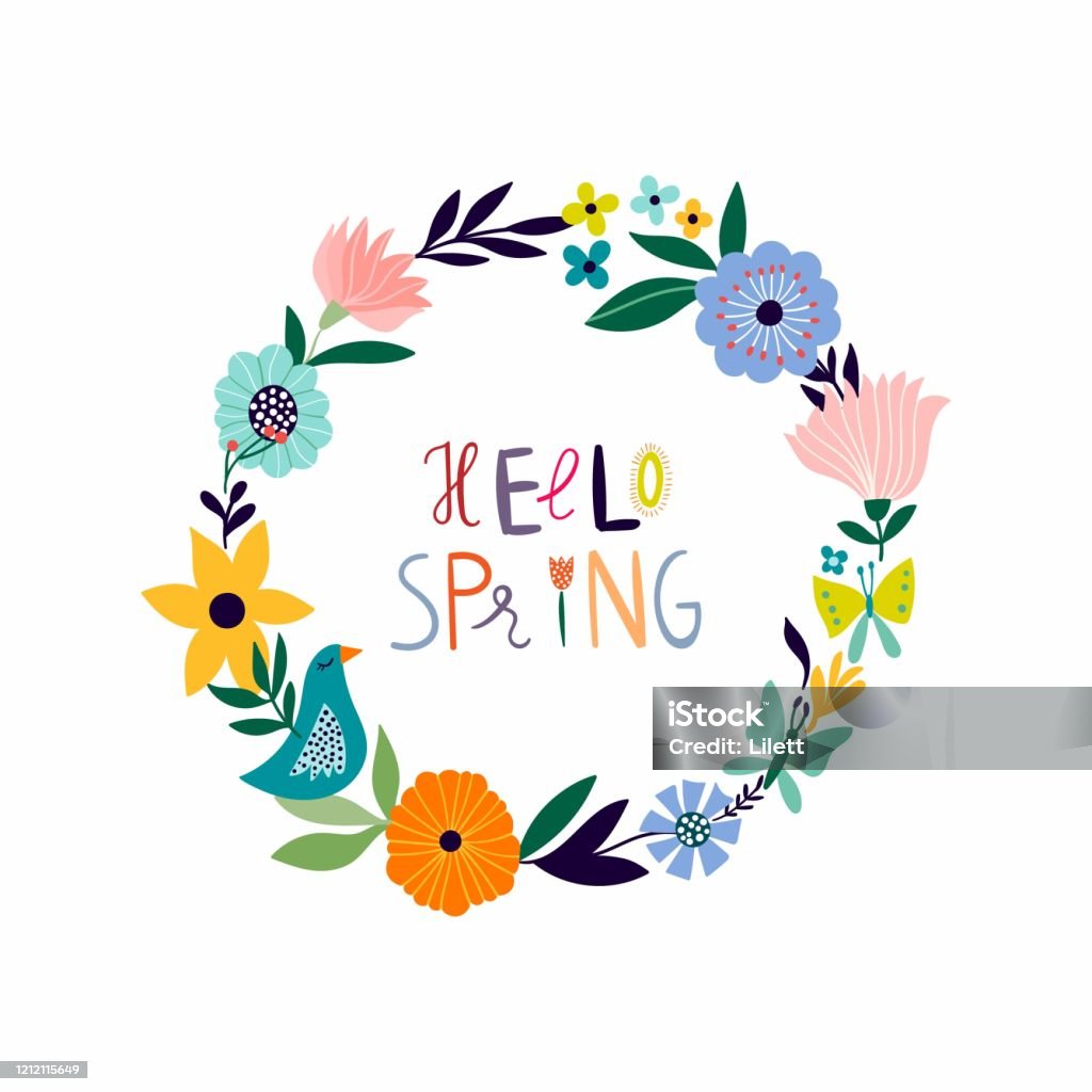 Springtime Card Design Spring Card Design With Floral Wreath Stock Illustration - Download ...