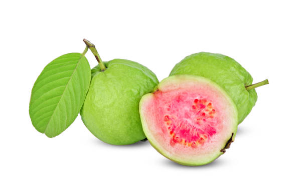 istock Pink guava slice isolated on white background 1212118873