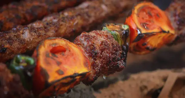 Closeup Image of Shish Kebap on Barbecue