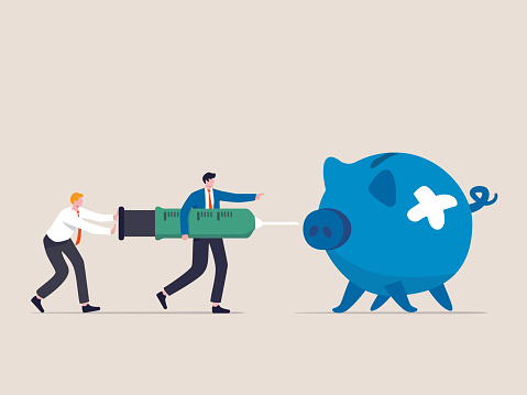 Economic Stimulus Qe Quantitative Easing Monetary Policy In Economic In Financial Crisis Or Economic Recession Businessman Central Bank Carrying Syringe Of Money Medicine To Inject Broke Piggy Bank Stock Illustration - Download Economic Stimulus Qe Quantitative Easing Monetary Policy In Economic In Financial Crisis Or Economic Recession Businessman Central Bank Carrying Syringe Of Money Medicine To Inject Broke Piggy Bank Stock Illustration - Download