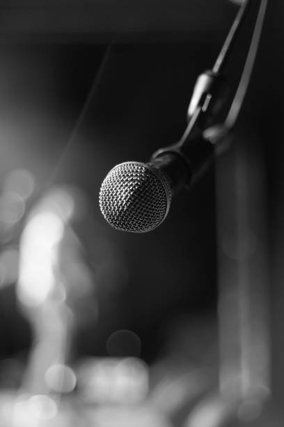istock Close up view of microphone on stage 1212122050