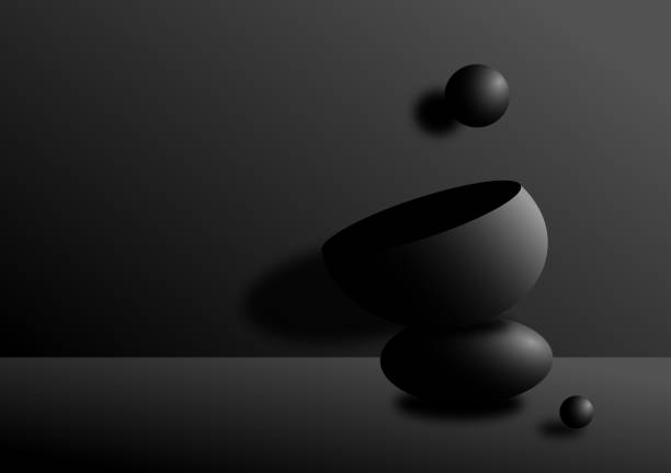 A clean, monochrome rendering featuring a large white sphere and a smaller companion inside a hollow hexagonal frame. Ideal for modern design, abstract art, and architectural concepts. 3d illustration