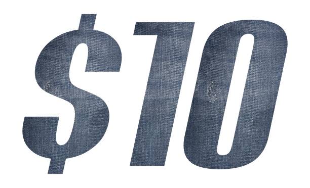 istock 10 Dollar with jeans fabric texture on white background. 1212122233