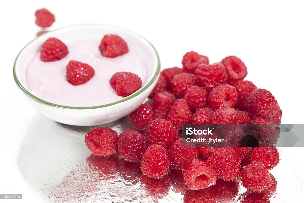 Red Raspberries and Yogurt  Berry Fruit Stock Photo