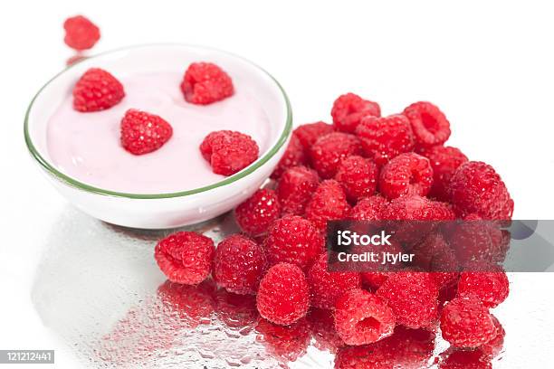 Red Raspberries And Yogurt Stock Photo - Download Image Now - Berry Fruit, Color Image, Food