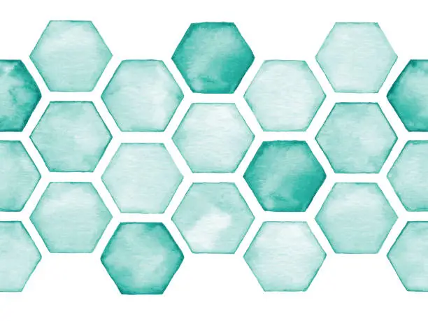 Vector illustration of Watercolor Seamless Background With Green Hexagon Tiles