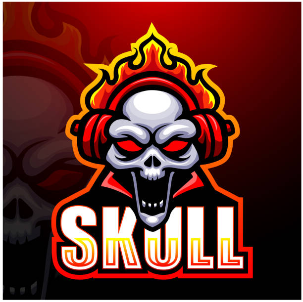 skull fire maskotka esport logo design - log fire audio stock illustrations