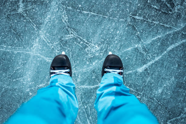Blue Figure Skates. Creative layout on pastel blue background. 3d render