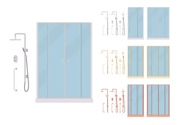 Vector illustration of Shower stall free standing bathroom cabin