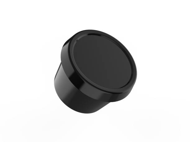 istock Round black plastic container for butter, cosmetics cream or margarine spread, mockup template on isolated white background, 3d illustration. 1212149881