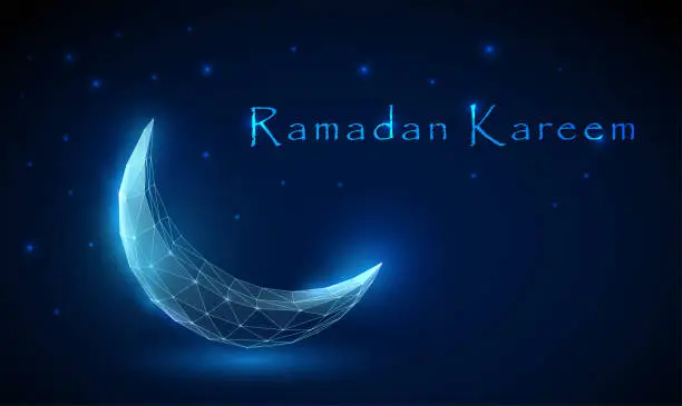 Vector illustration of Low poly abstract crescent. Ramadan Kareem background