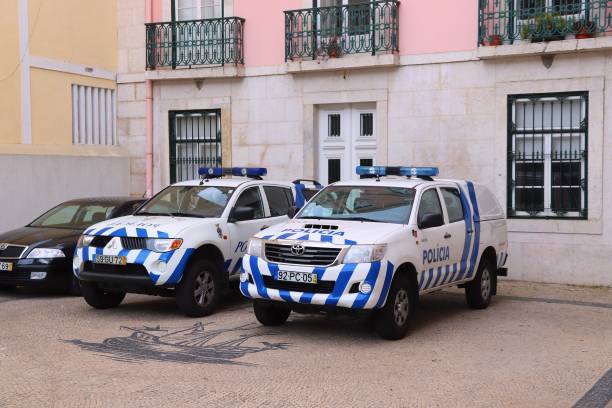Portugal Police Mitsubishi L200 and Toyota Hilux of Portugal Police. The full name of the Portugese force is Public Security Police (PSP). psp stock pictures, royalty-free photos & images