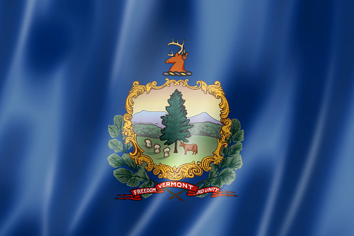 Vermont flag, united states waving banner collection. 3D illustration