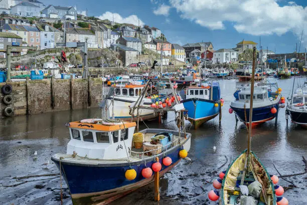 The harbor in Mevagissey in south west England in the county of Cornwall