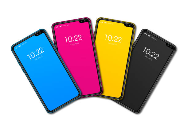 istock CMYK smartphone set isolated on white Background. 3D render 1212159907