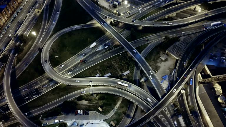 Aerial view of high-level highway interchange