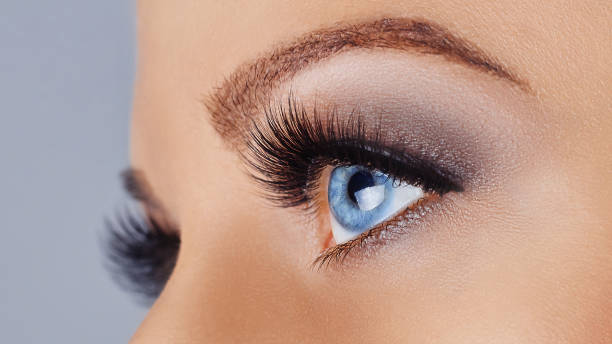 istock Woman face with long eyelashes and smokey eyes make-up 1212163315