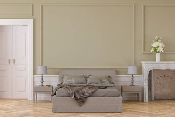 istock Glamour bedroom with decoration and fireplace 1212163344